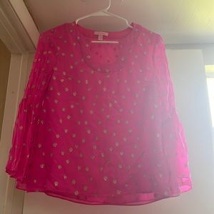 Lilly Pulitzer Pink and Gold bell bottom sleeved shirt